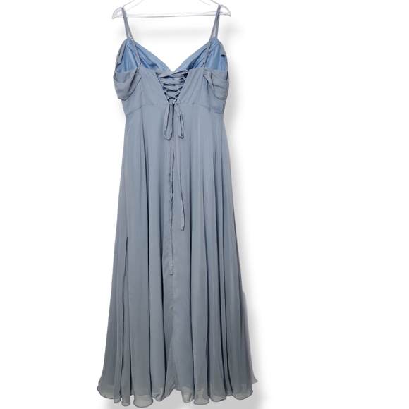 LoyeLoy Blue Chiffon Cold Shoulder Bridesmaid Maxi Dress Gown Long Slit Size - Picture 3 of 7